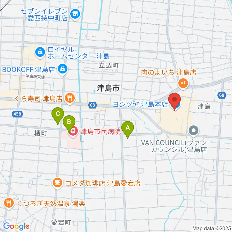矢木楽器店 ヨシヅヤ津島センター周辺のコンビニエンスストア一覧地図