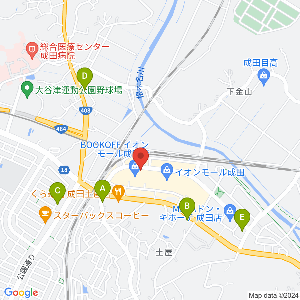 成田カルチャーセンター周辺のコンビニエンスストア一覧地図