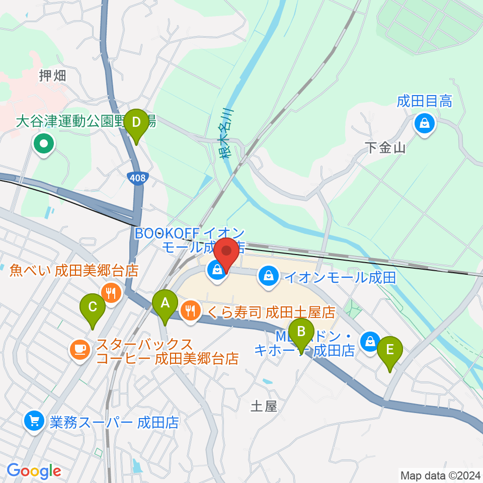 成田カルチャーセンター周辺のコンビニエンスストア一覧地図