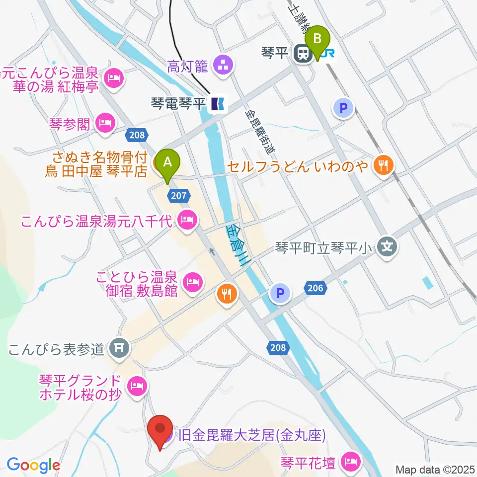 旧金毘羅大芝居劇場 金丸座周辺のコンビニエンスストア一覧地図