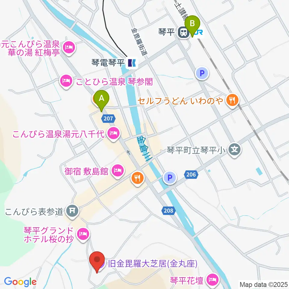 旧金毘羅大芝居劇場 金丸座周辺のコンビニエンスストア一覧地図