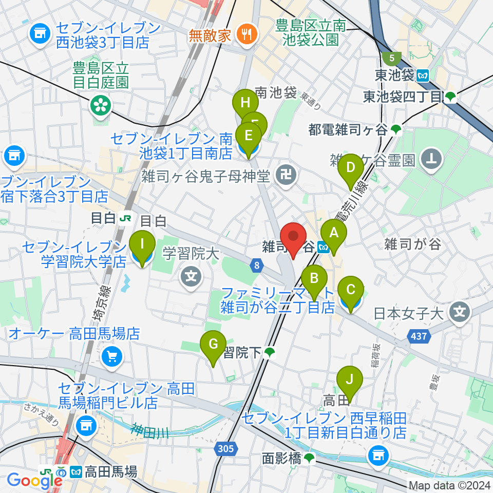 雑司が谷地域文化創造館周辺のコンビニエンスストア一覧地図