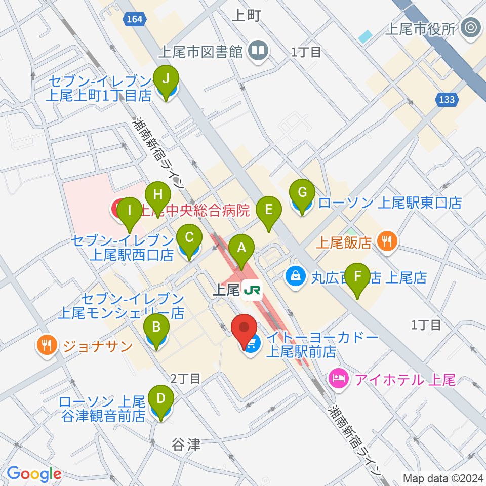 ヨークカルチャーセンター上尾周辺のコンビニエンスストア一覧地図