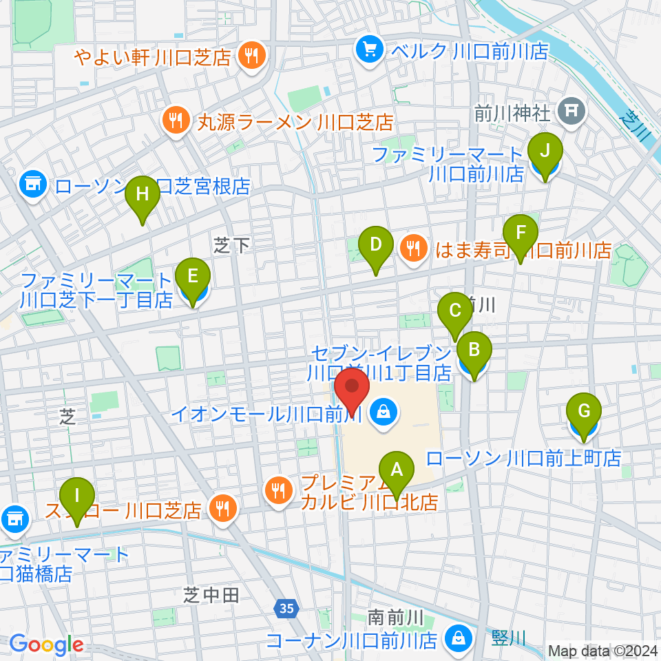 川口カルチャーセンター周辺のコンビニエンスストア一覧地図