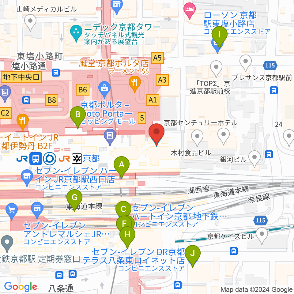 京都劇場周辺のコンビニエンスストア一覧地図