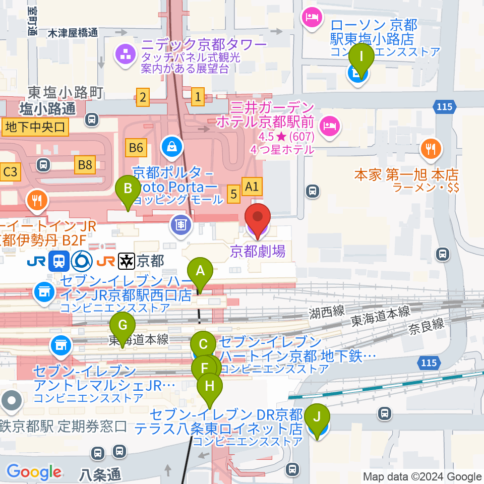 京都劇場周辺のコンビニエンスストア一覧地図