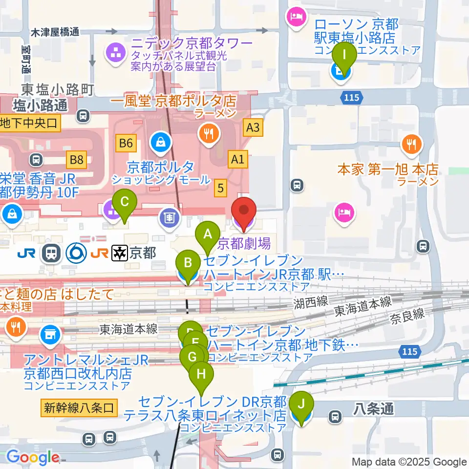 京都劇場周辺のコンビニエンスストア一覧地図