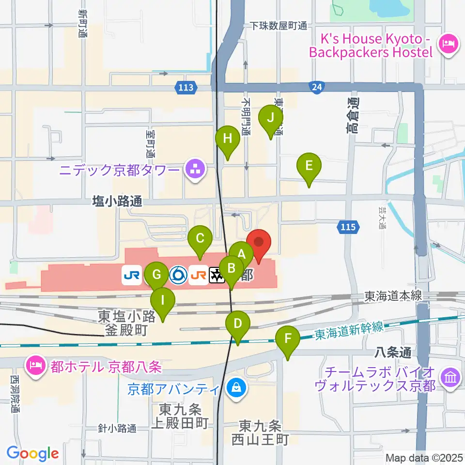 京都劇場周辺のコンビニエンスストア一覧地図