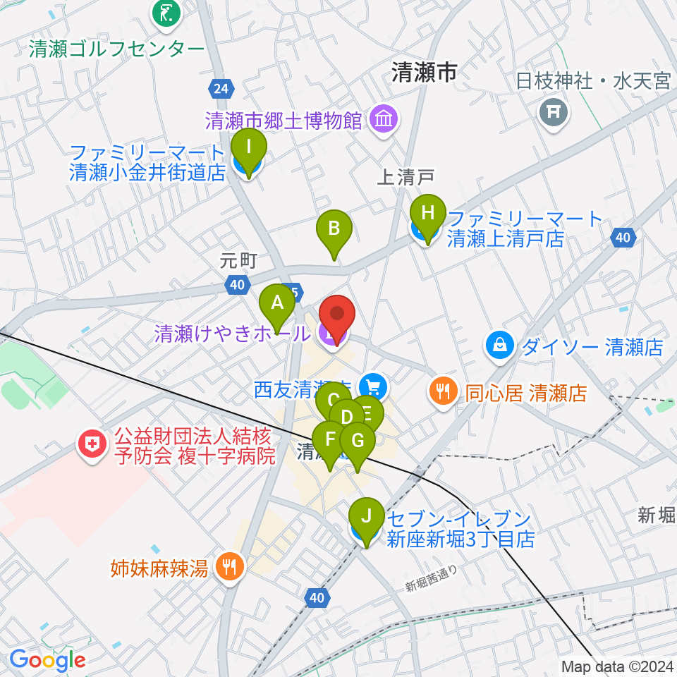 清瀬けやきホール周辺のコンビニエンスストア一覧地図