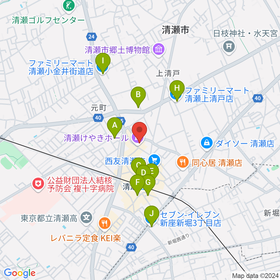 清瀬けやきホール周辺のコンビニエンスストア一覧地図