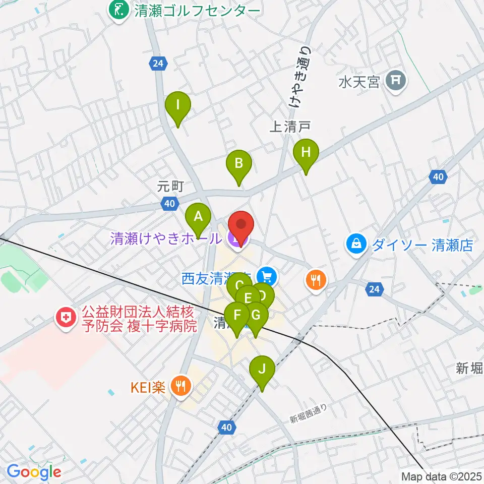 清瀬けやきホール周辺のコンビニエンスストア一覧地図