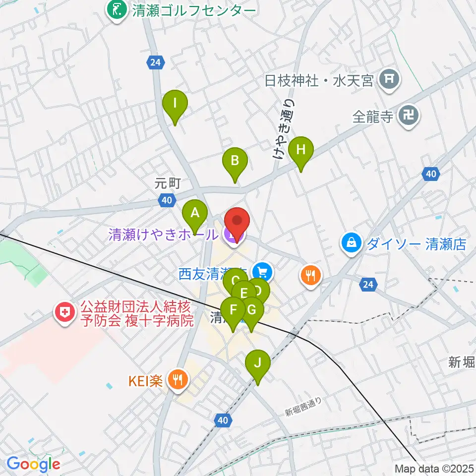 清瀬けやきホール周辺のコンビニエンスストア一覧地図
