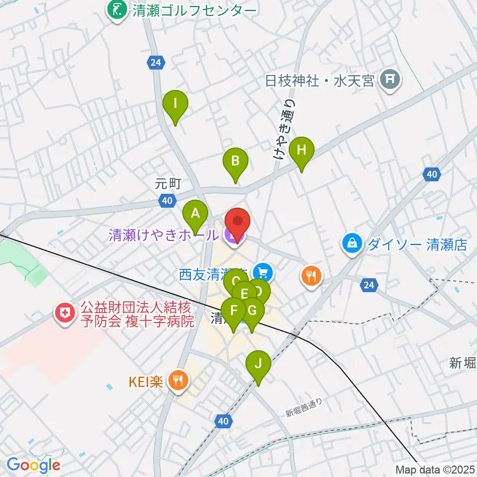 清瀬けやきホール周辺のコンビニエンスストア一覧地図