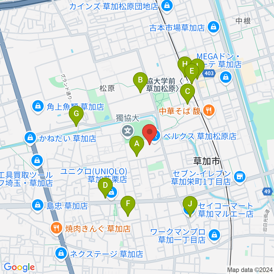 草加カルチャーセンター周辺のコンビニエンスストア一覧地図