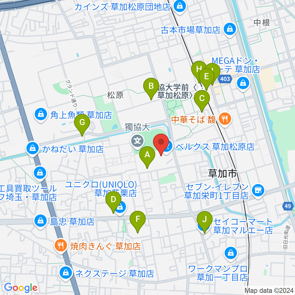 草加カルチャーセンター周辺のコンビニエンスストア一覧地図