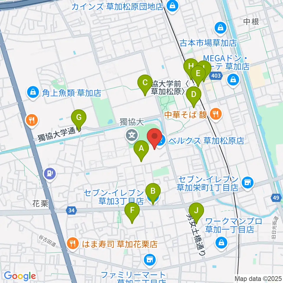 草加カルチャーセンター周辺のコンビニエンスストア一覧地図