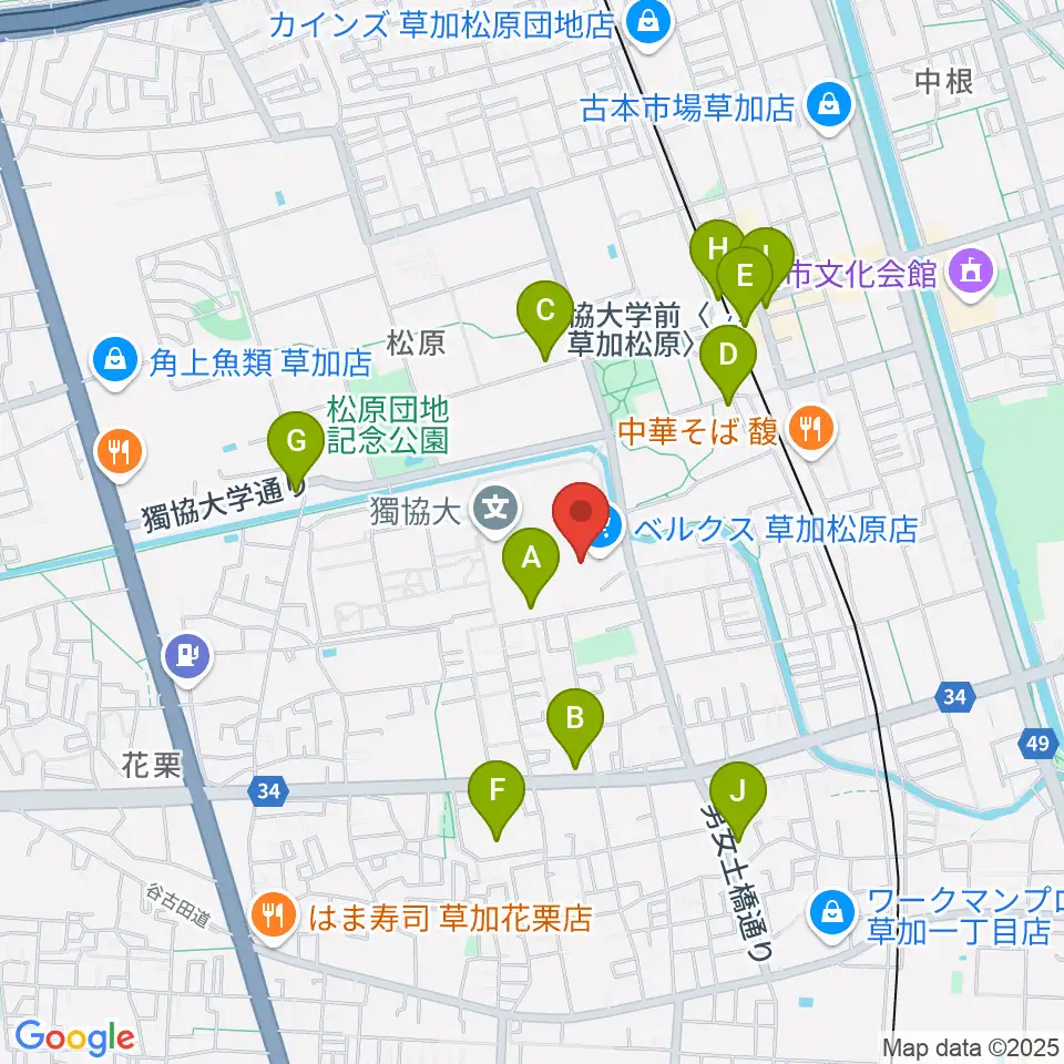 草加カルチャーセンター周辺のコンビニエンスストア一覧地図