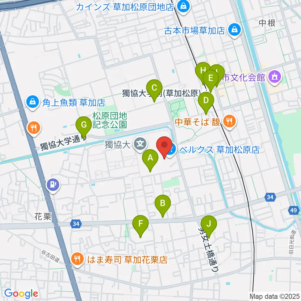 草加カルチャーセンター周辺のコンビニエンスストア一覧地図