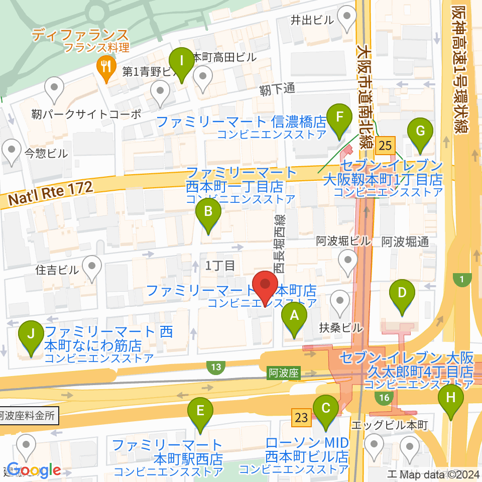 本町マザーポップコーン周辺のコンビニエンスストア一覧地図
