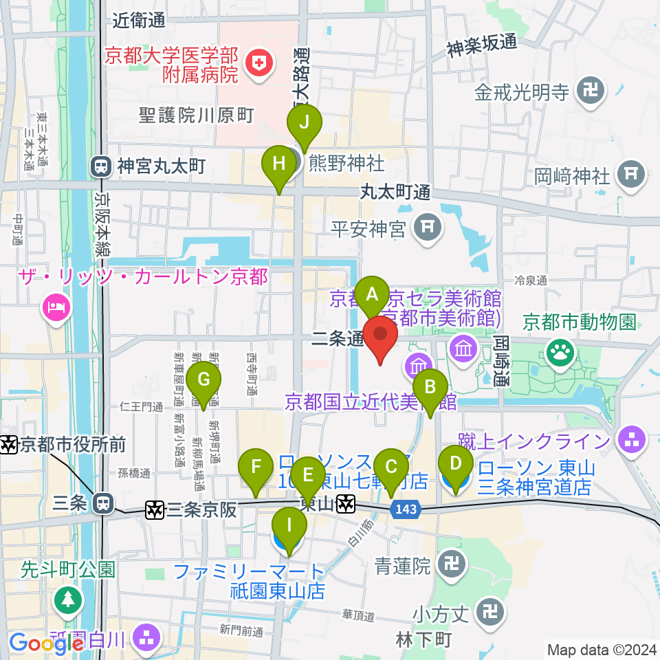 みやこめっせ 京都市勧業館周辺のコンビニエンスストア一覧地図