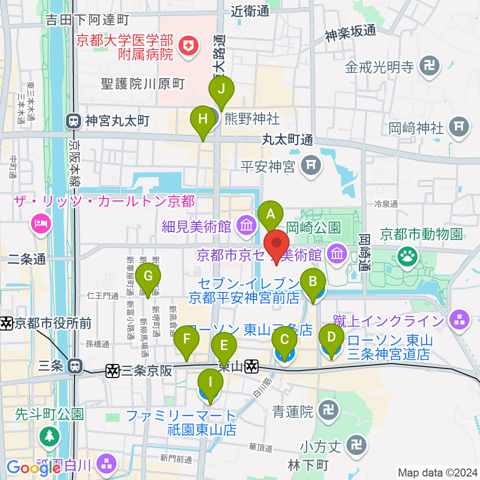 みやこめっせ 京都市勧業館周辺のコンビニエンスストア一覧地図