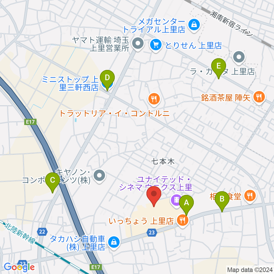 上里カルチャーセンター周辺のコンビニエンスストア一覧地図