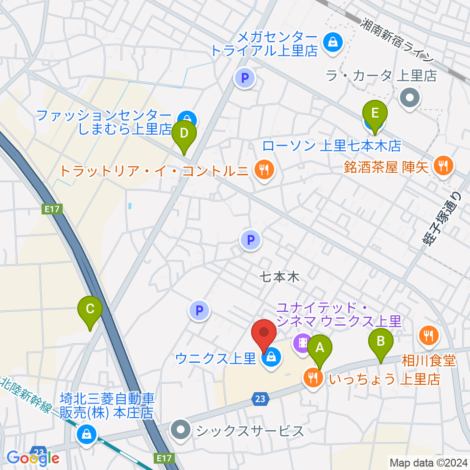 上里カルチャーセンター周辺のコンビニエンスストア一覧地図