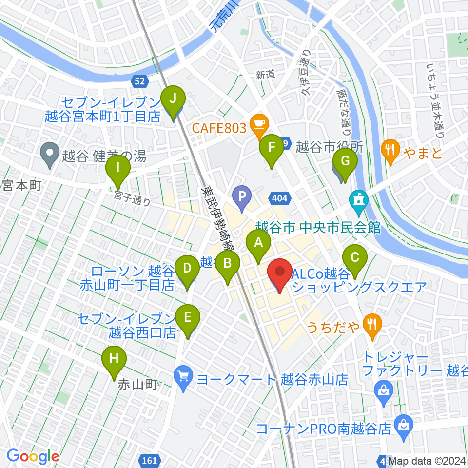 越谷カルチャーセンター周辺のコンビニエンスストア一覧地図