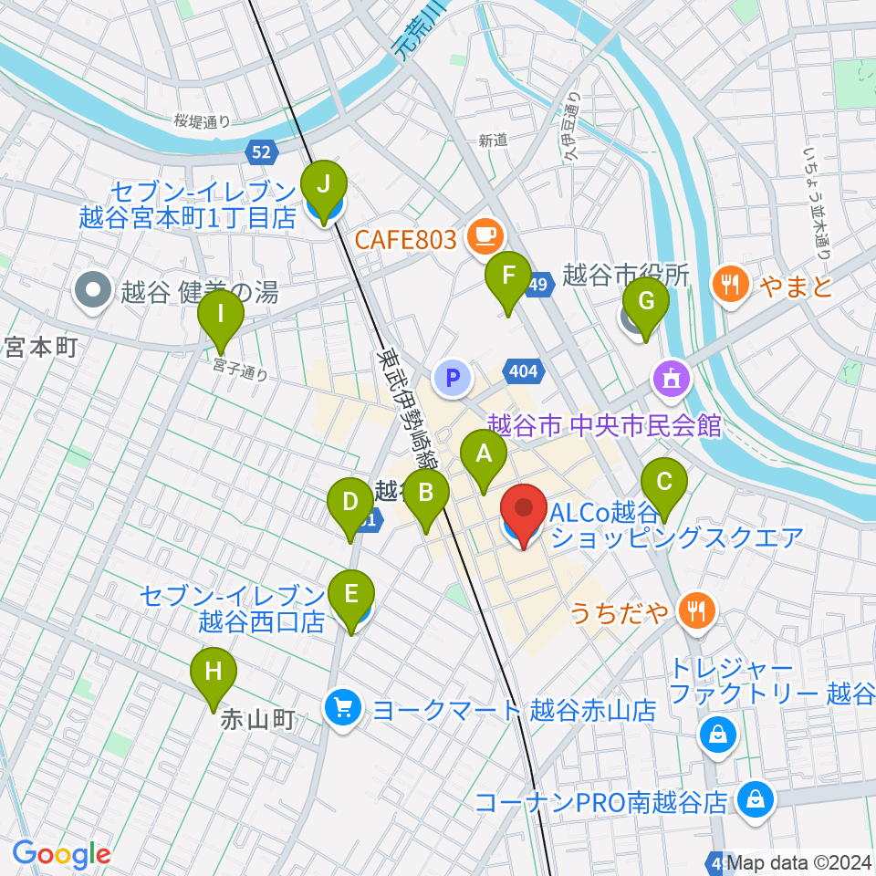 越谷カルチャーセンター周辺のコンビニエンスストア一覧地図