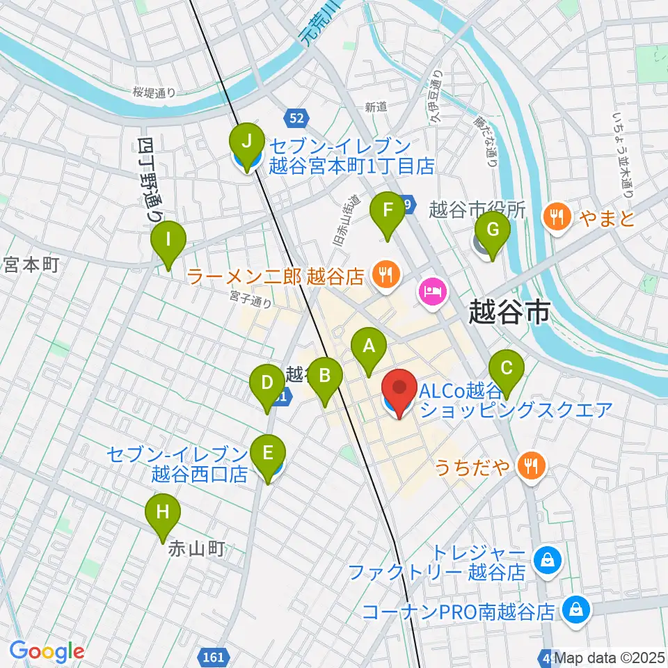 越谷カルチャーセンター周辺のコンビニエンスストア一覧地図