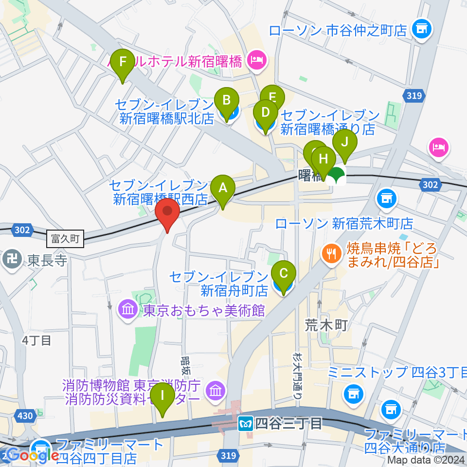 曙橋JAZZBAR FILL IN周辺のコンビニエンスストア一覧地図