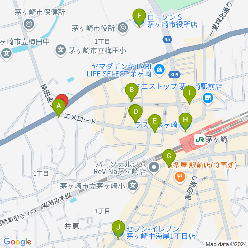 シークミュージックスクール茅ヶ崎校周辺のコンビニエンスストア一覧地図