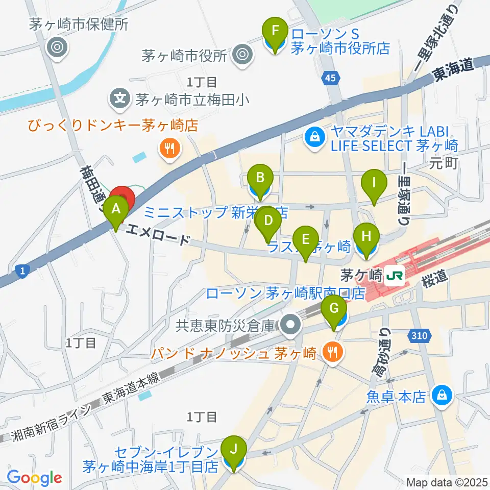 シークミュージックスクール茅ヶ崎校周辺のコンビニエンスストア一覧地図