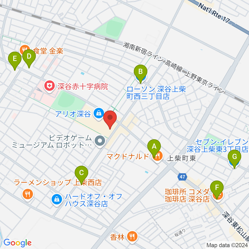 深谷カルチャーセンター周辺のコンビニエンスストア一覧地図