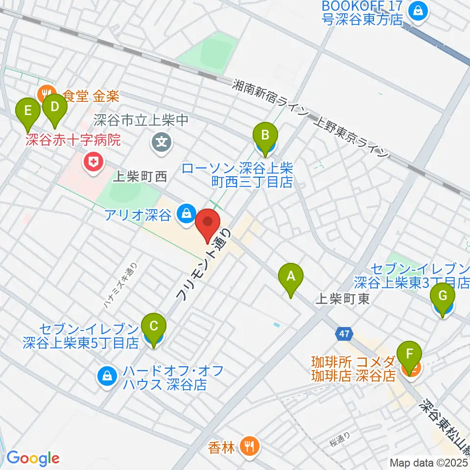深谷カルチャーセンター周辺のコンビニエンスストア一覧地図