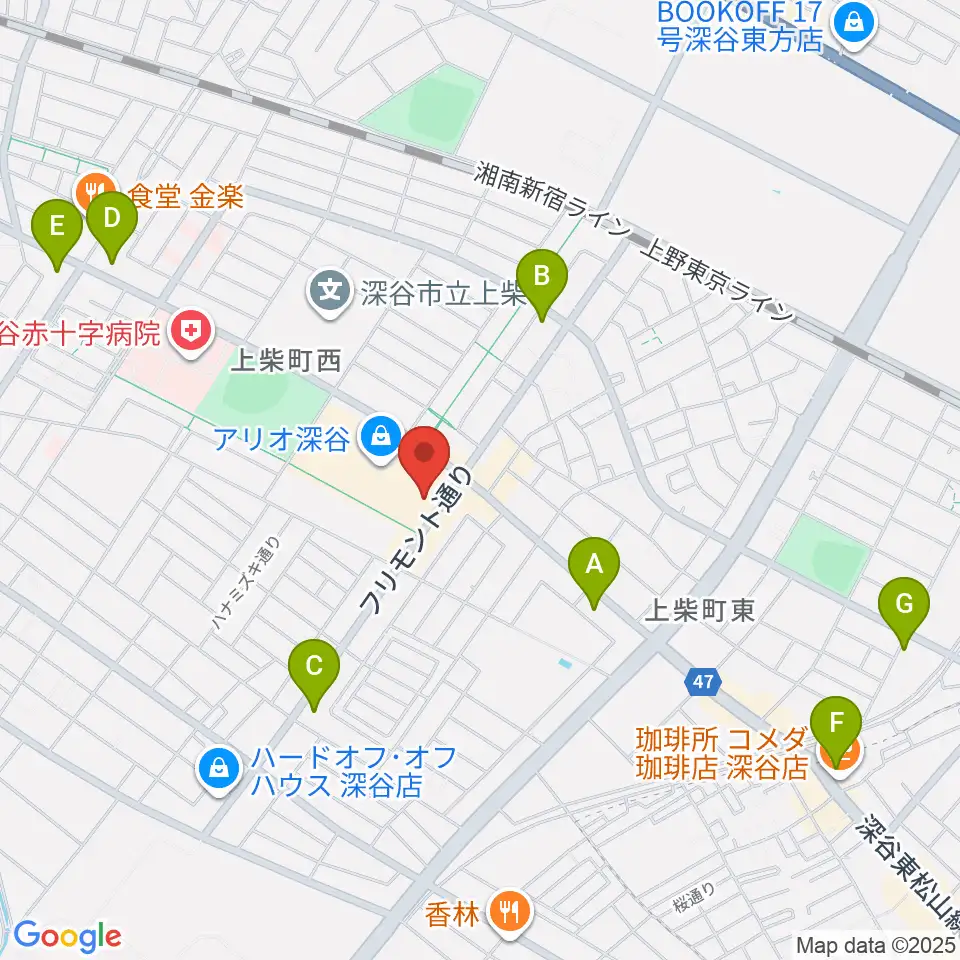 深谷カルチャーセンター周辺のコンビニエンスストア一覧地図