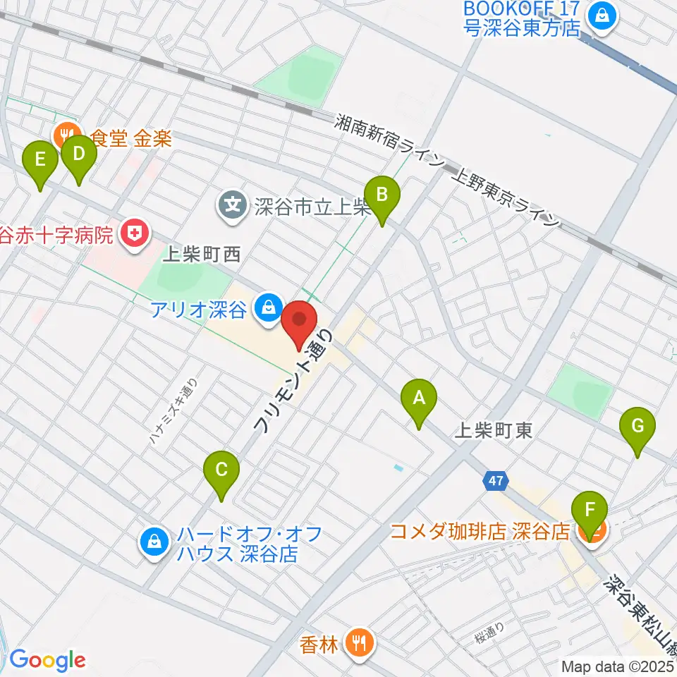 深谷カルチャーセンター周辺のコンビニエンスストア一覧地図
