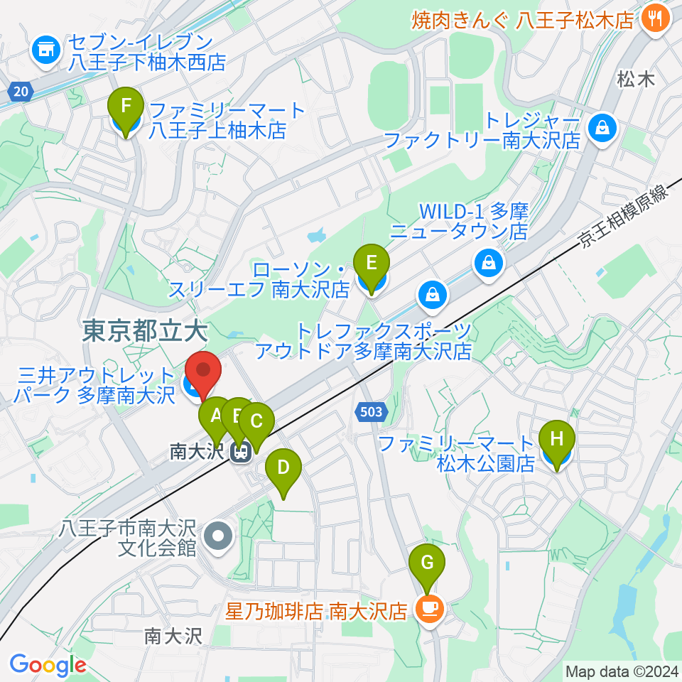 TAMAカルチャーカレッジ周辺のコンビニエンスストア一覧地図