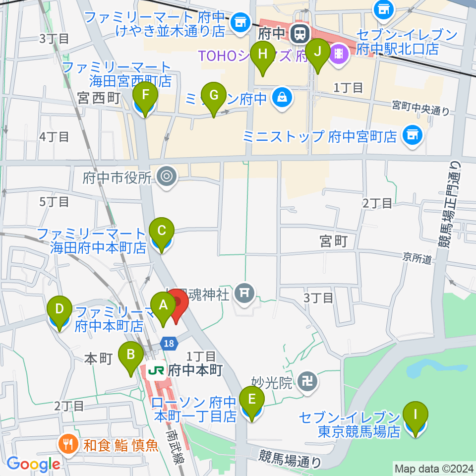 ヨークカルチャーセンター府中周辺のコンビニエンスストア一覧地図