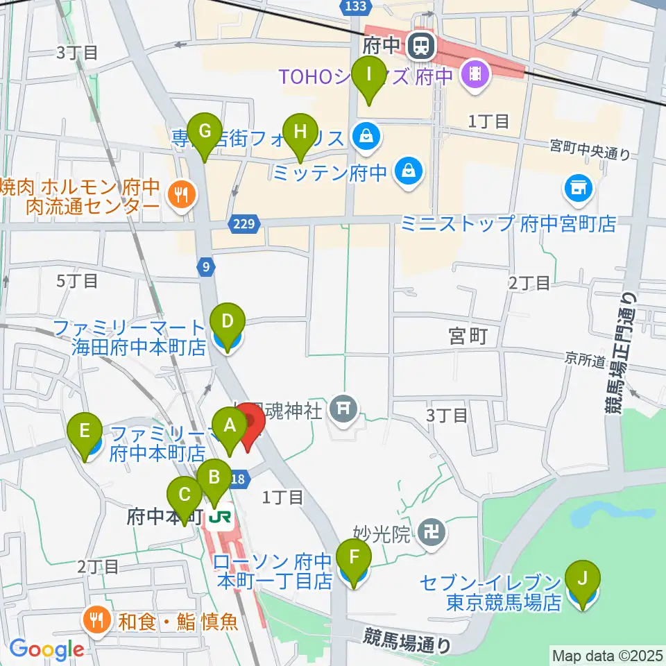 ヨークカルチャーセンター府中周辺のコンビニエンスストア一覧地図