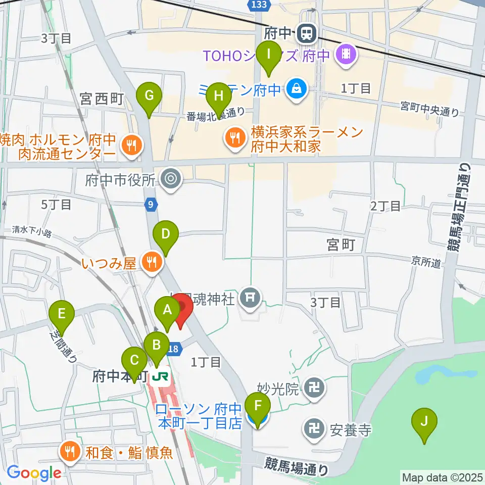 ヨークカルチャーセンター府中周辺のコンビニエンスストア一覧地図