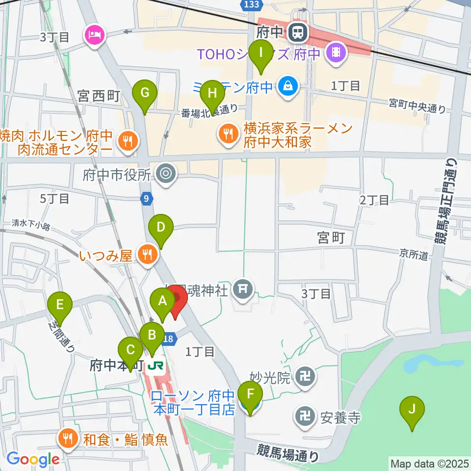ヨークカルチャーセンター府中周辺のコンビニエンスストア一覧地図