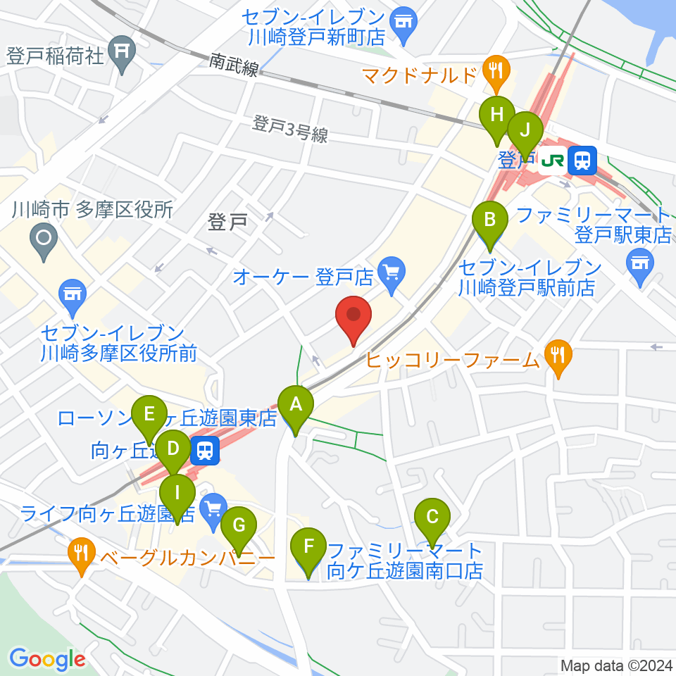 アミーズボーカルスクール向ヶ丘遊園校周辺のコンビニエンスストア一覧地図