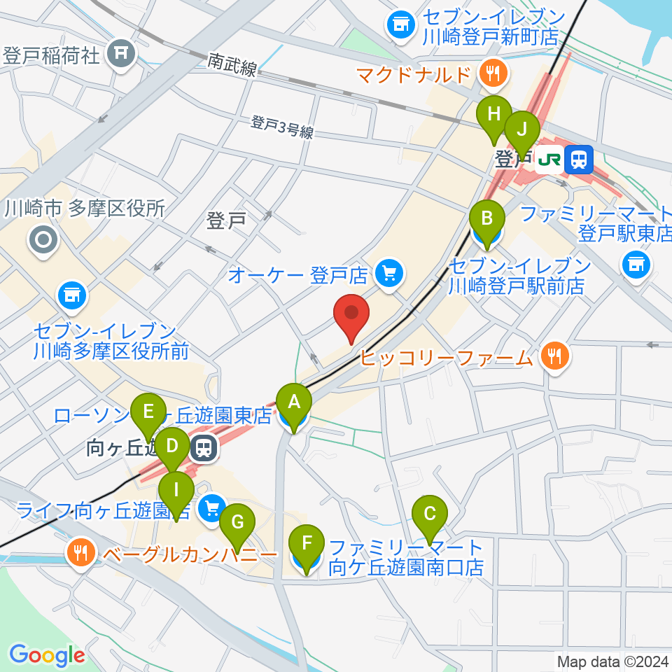 アミーズボーカルスクール向ヶ丘遊園校周辺のコンビニエンスストア一覧地図