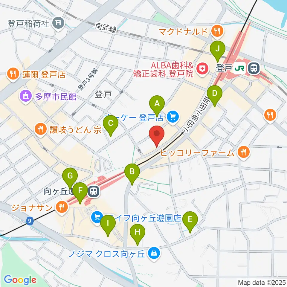 アミーズボーカルスクール向ヶ丘遊園校周辺のコンビニエンスストア一覧地図