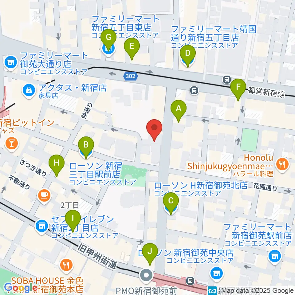 アミーズボーカルスクール新宿三丁目校周辺のコンビニエンスストア一覧地図