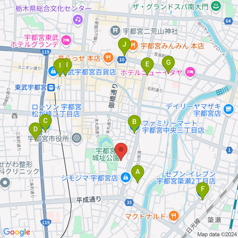 宇都宮ビッグアップル周辺のコンビニエンスストア一覧地図