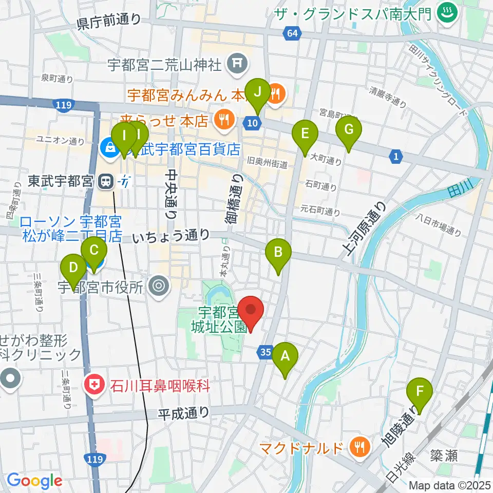 宇都宮ビッグアップル周辺のコンビニエンスストア一覧地図