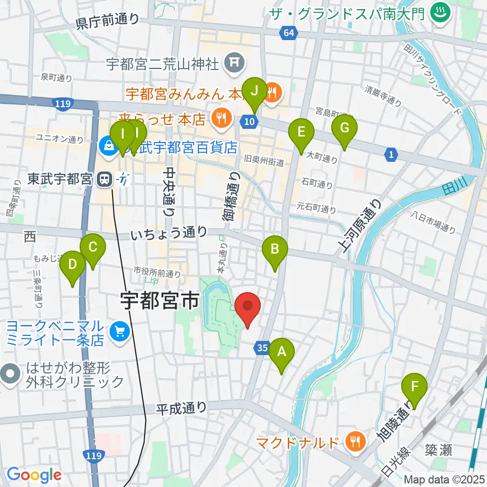 宇都宮ビッグアップル周辺のコンビニエンスストア一覧地図