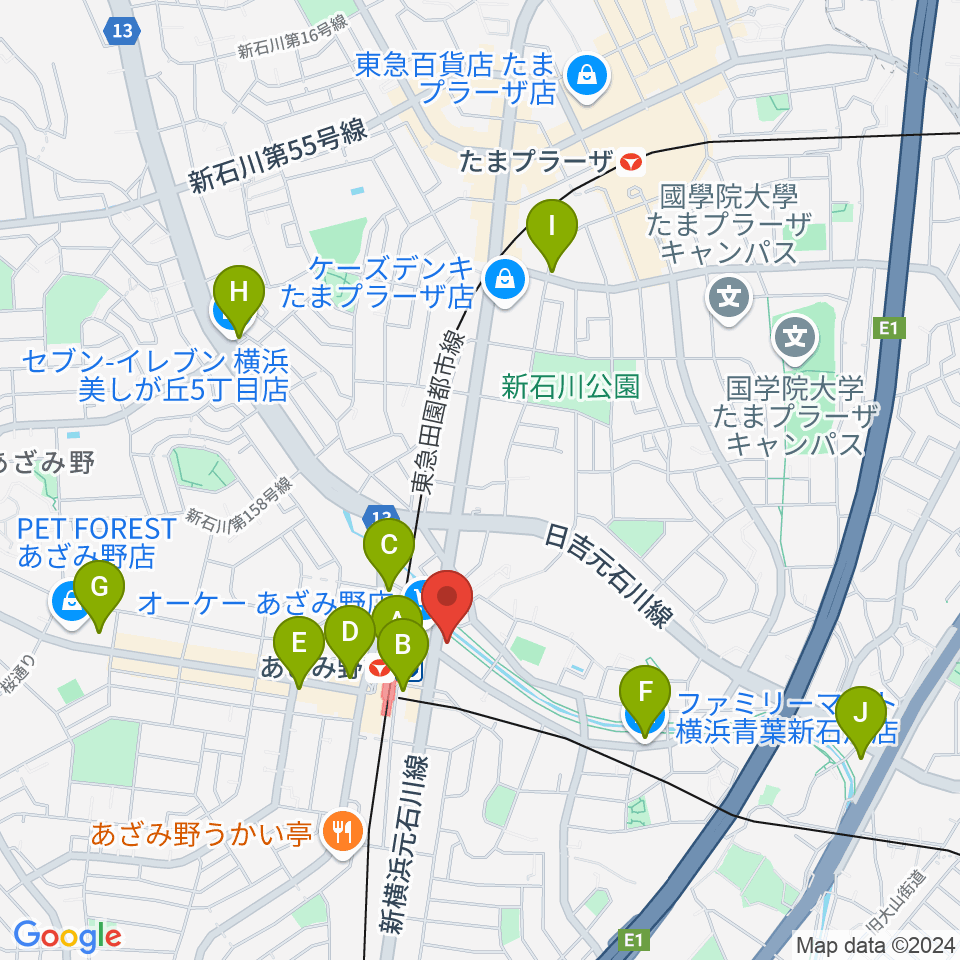 アミーズボーカルスクールあざみ野校周辺のコンビニエンスストア一覧地図